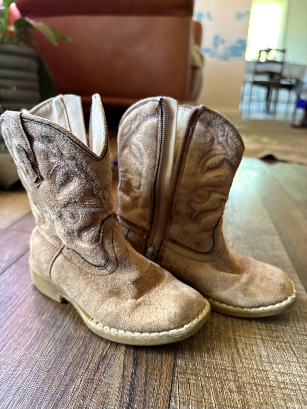 Kids Suede Western Boots - Tan